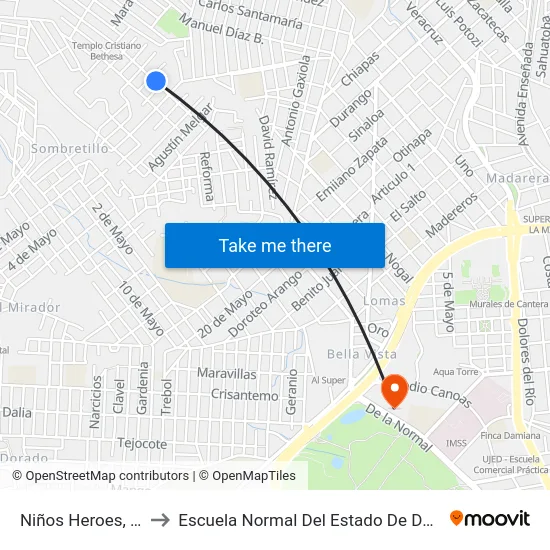 Niños Heroes, 211 to Escuela Normal Del Estado De Durango map