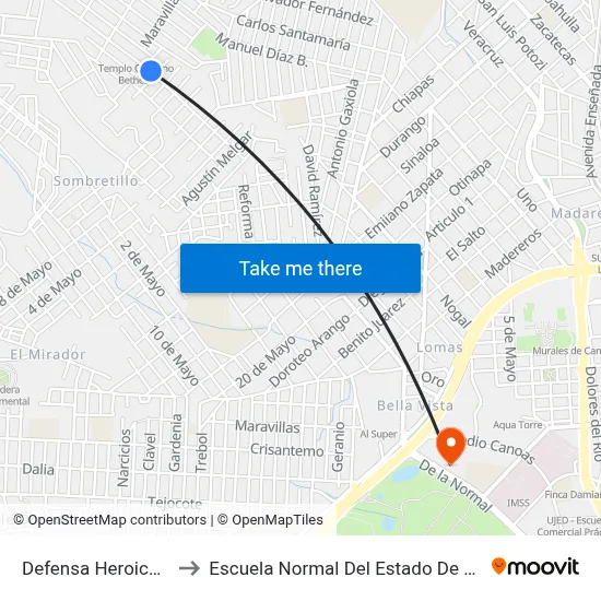 Defensa Heroica, 115 to Escuela Normal Del Estado De Durango map