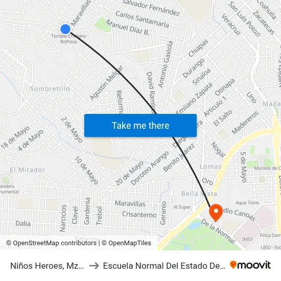 Niños Heroes, Mz3 Lt22 to Escuela Normal Del Estado De Durango map