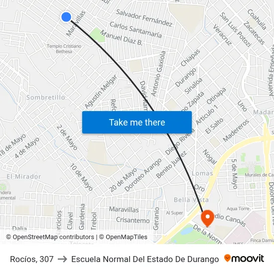 Rocíos, 307 to Escuela Normal Del Estado De Durango map