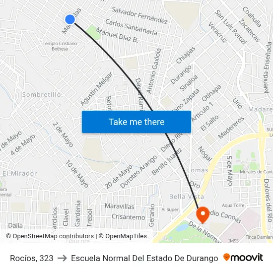 Rocíos, 323 to Escuela Normal Del Estado De Durango map