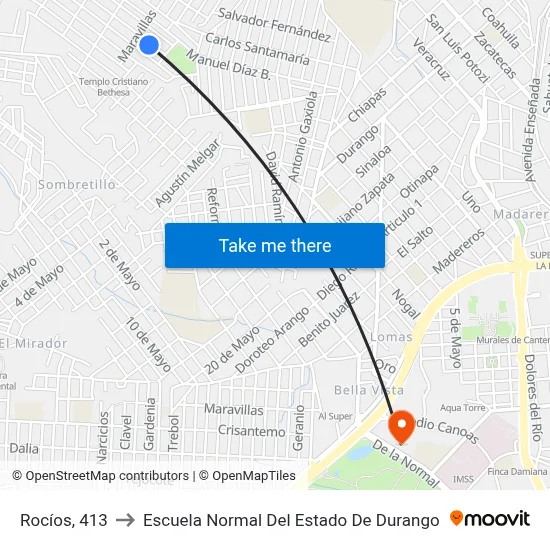 Rocíos, 413 to Escuela Normal Del Estado De Durango map