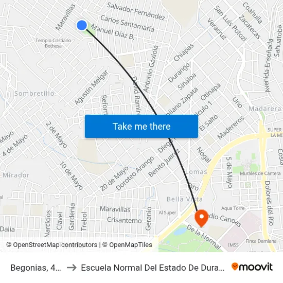 Begonias, 424 to Escuela Normal Del Estado De Durango map