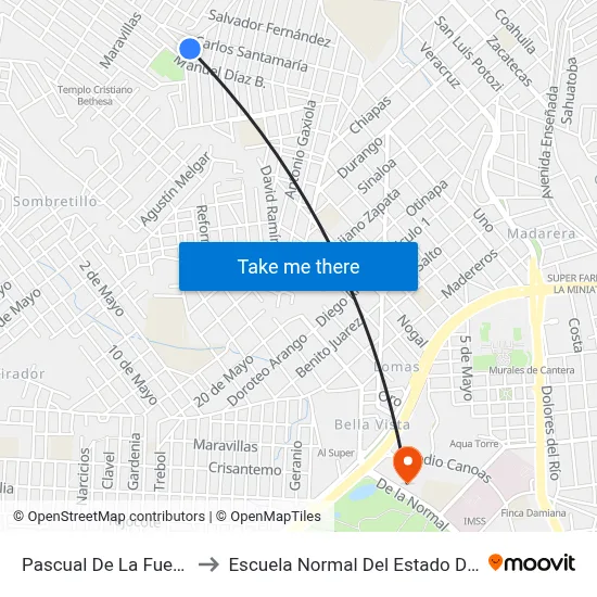 Pascual De La Fuente, 210 to Escuela Normal Del Estado De Durango map