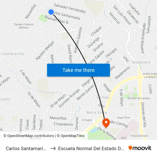 Carlos Santamaría, 1211 to Escuela Normal Del Estado De Durango map