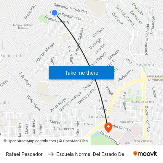 Rafael Pescador, 217 to Escuela Normal Del Estado De Durango map
