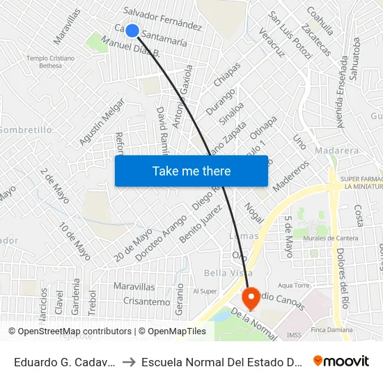 Eduardo G. Cadaval, 217 to Escuela Normal Del Estado De Durango map