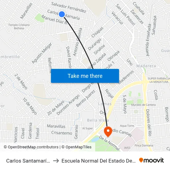 Carlos Santamaría, 901 to Escuela Normal Del Estado De Durango map
