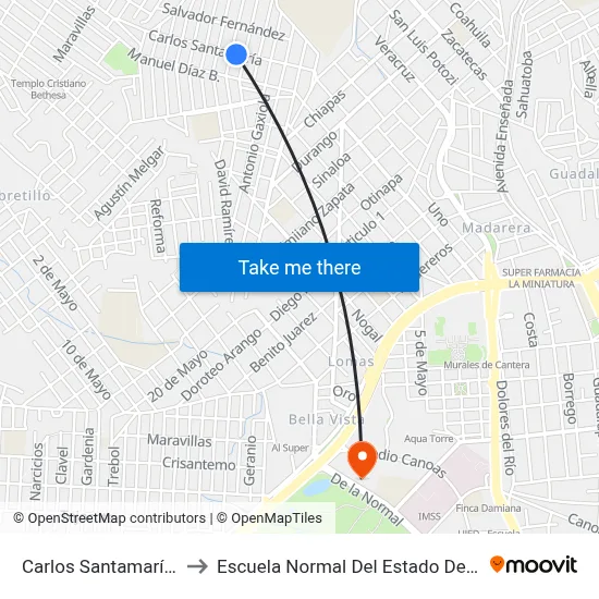 Carlos Santamaría, 603 to Escuela Normal Del Estado De Durango map