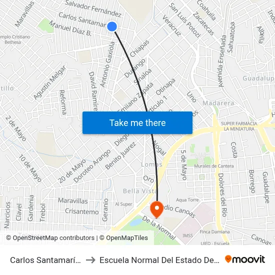 Carlos Santamaría, 365 to Escuela Normal Del Estado De Durango map