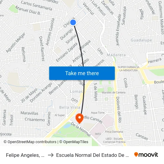 Felipe Angeles, 205a to Escuela Normal Del Estado De Durango map