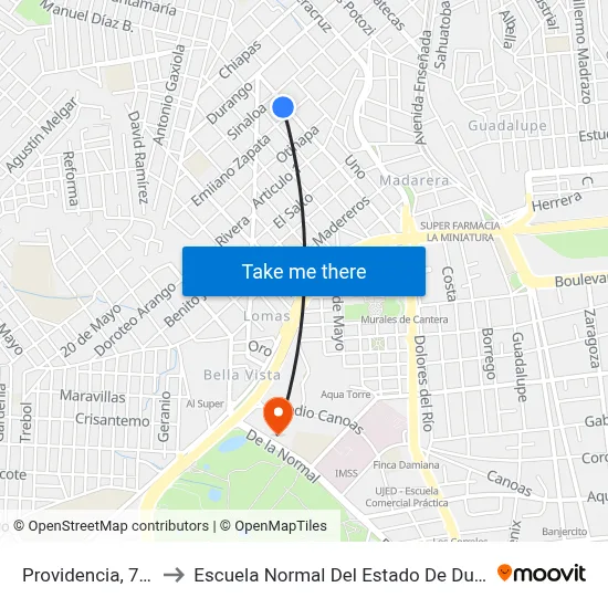Providencia, 707a to Escuela Normal Del Estado De Durango map