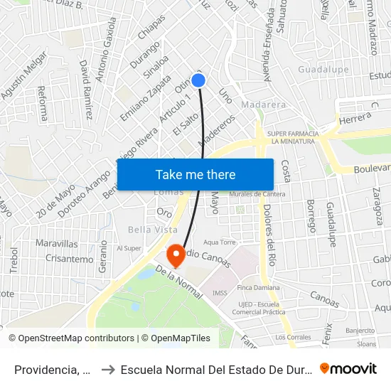 Providencia, 511 to Escuela Normal Del Estado De Durango map