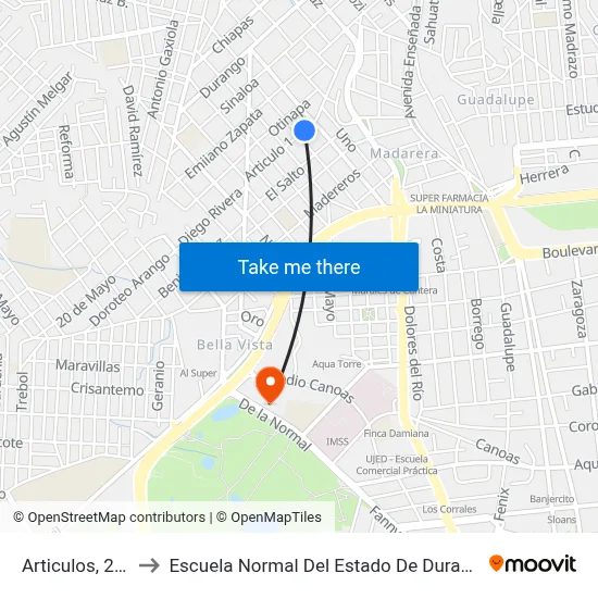 Articulos, 216 to Escuela Normal Del Estado De Durango map