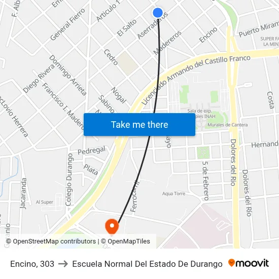 Encino, 303 to Escuela Normal Del Estado De Durango map