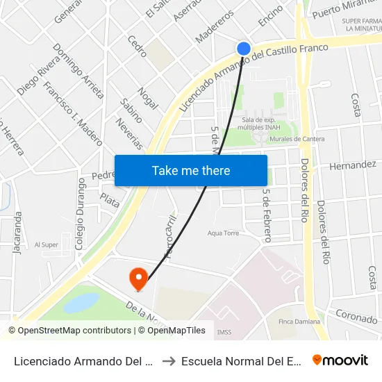 Licenciado Armando Del Castillo Franco, 400 to Escuela Normal Del Estado De Durango map