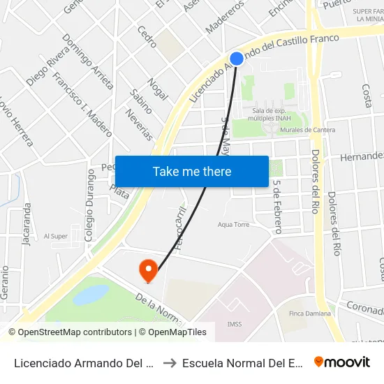 Licenciado Armando Del Castillo Franco, 414 to Escuela Normal Del Estado De Durango map