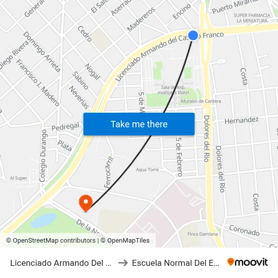 Licenciado Armando Del Castillo Franco, 106 to Escuela Normal Del Estado De Durango map