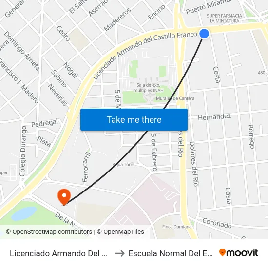 Licenciado Armando Del Castillo Franco, 1271 to Escuela Normal Del Estado De Durango map