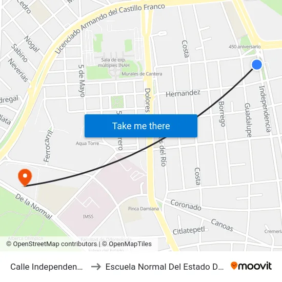 Calle Independencia, 635 to Escuela Normal Del Estado De Durango map