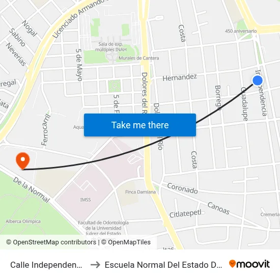 Calle Independencia, 523 to Escuela Normal Del Estado De Durango map