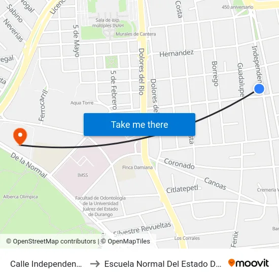 Calle Independencia, 411 to Escuela Normal Del Estado De Durango map