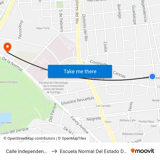 Calle Independencia, 143 to Escuela Normal Del Estado De Durango map