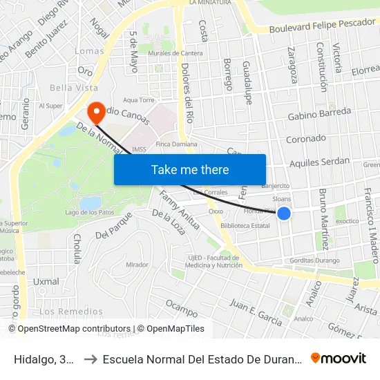 Hidalgo, 304 to Escuela Normal Del Estado De Durango map