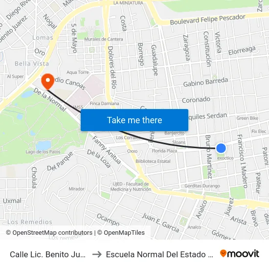 Calle Lic. Benito Juárez, 305 to Escuela Normal Del Estado De Durango map