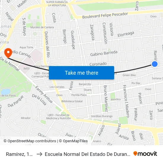 Ramírez, 119 to Escuela Normal Del Estado De Durango map