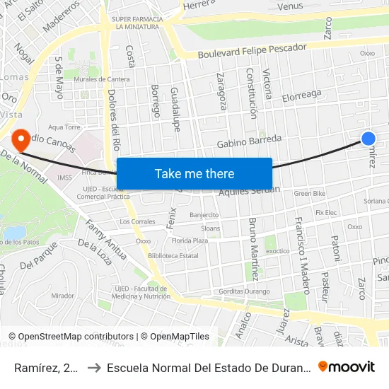 Ramírez, 229 to Escuela Normal Del Estado De Durango map