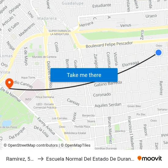 Ramírez, 513 to Escuela Normal Del Estado De Durango map