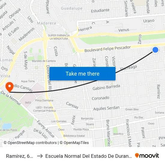 Ramírez, 615 to Escuela Normal Del Estado De Durango map