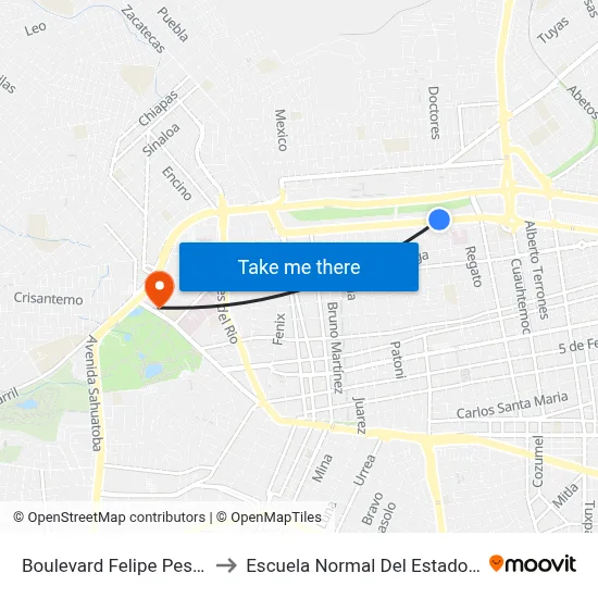 Boulevard Felipe Pescador, 705 to Escuela Normal Del Estado De Durango map