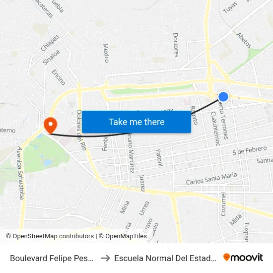 Boulevard Felipe Pescador, 1004 to Escuela Normal Del Estado De Durango map