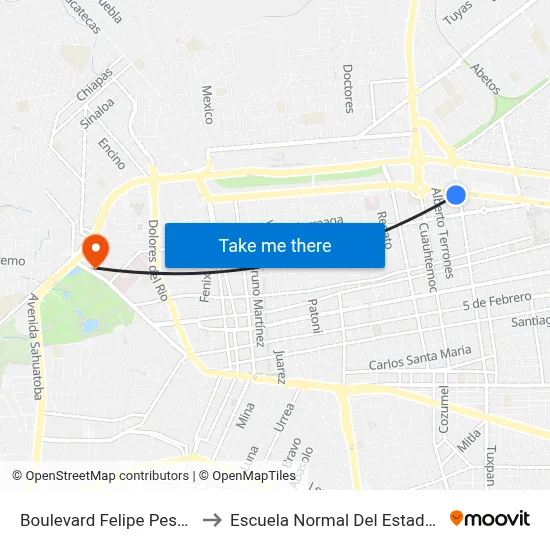 Boulevard Felipe Pescador, 1130 to Escuela Normal Del Estado De Durango map