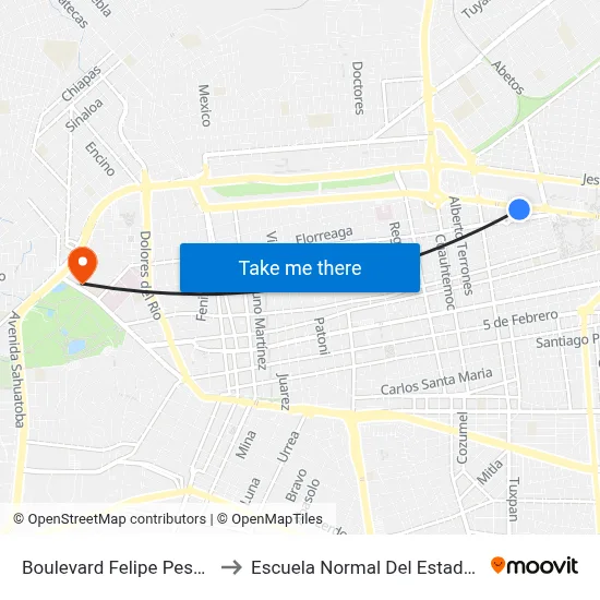 Boulevard Felipe Pescador, 1448 to Escuela Normal Del Estado De Durango map