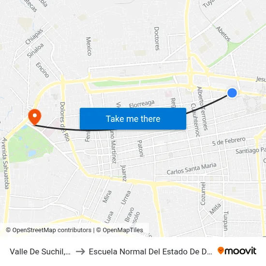 Valle De Suchil, 215 to Escuela Normal Del Estado De Durango map
