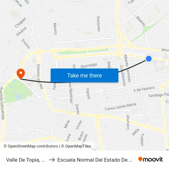 Valle De Topia, 1401 to Escuela Normal Del Estado De Durango map