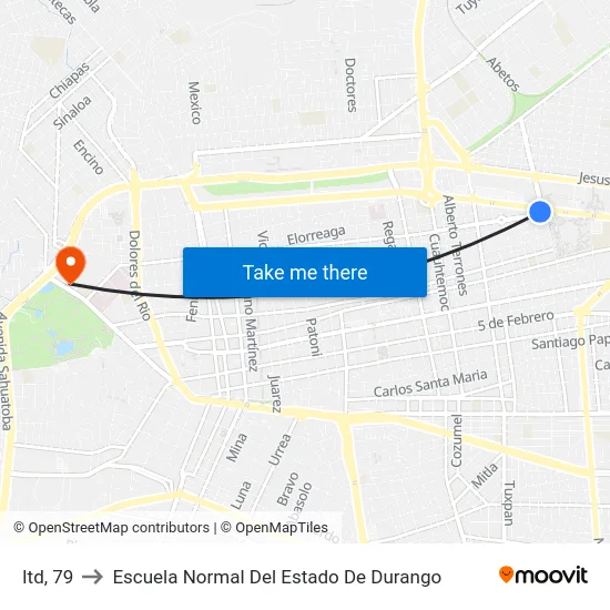 Itd, 79 to Escuela Normal Del Estado De Durango map