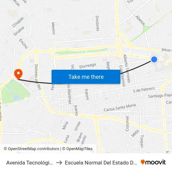 Avenida Tecnológico, 820 to Escuela Normal Del Estado De Durango map