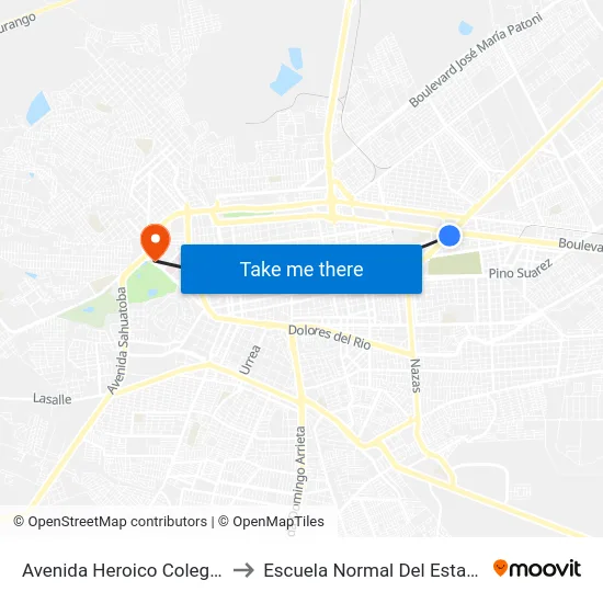 Avenida Heroico Colegio Militar, 404 to Escuela Normal Del Estado De Durango map