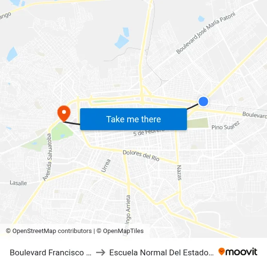 Boulevard Francisco Villa, Sn-C to Escuela Normal Del Estado De Durango map
