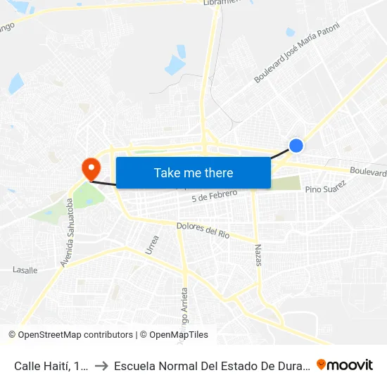 Calle Haití, 101 to Escuela Normal Del Estado De Durango map