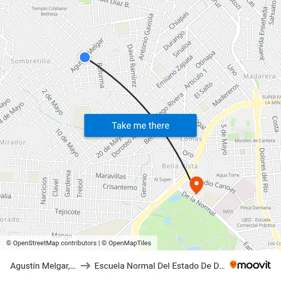 Agustín Melgar, 309 to Escuela Normal Del Estado De Durango map