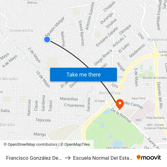 Francisco González De La Vega, 101 to Escuela Normal Del Estado De Durango map