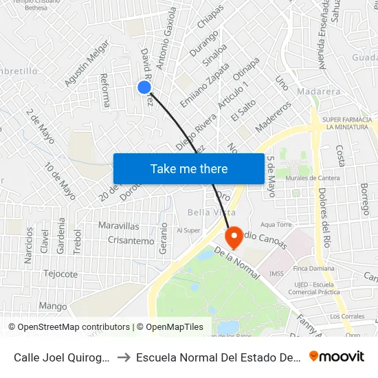 Calle Joel Quiroga, 119 to Escuela Normal Del Estado De Durango map