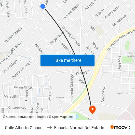 Calle Alberto Cincunegui, 115 to Escuela Normal Del Estado De Durango map