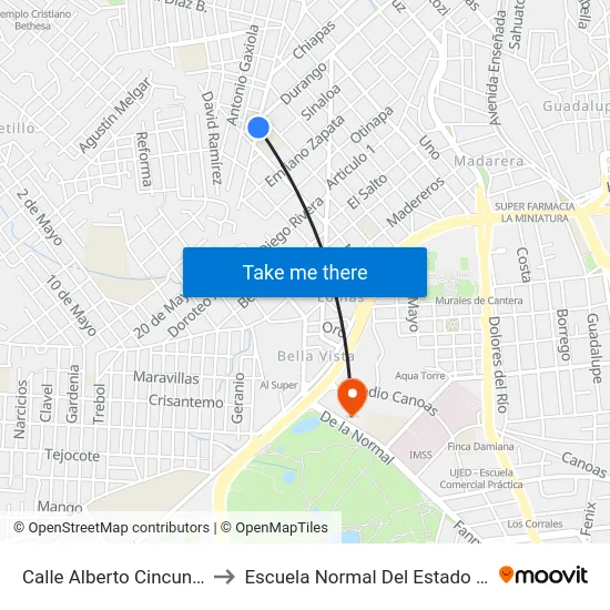 Calle Alberto Cincunegui, 304 to Escuela Normal Del Estado De Durango map