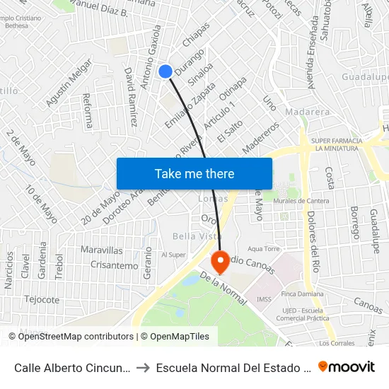 Calle Alberto Cincunegui, 404 to Escuela Normal Del Estado De Durango map